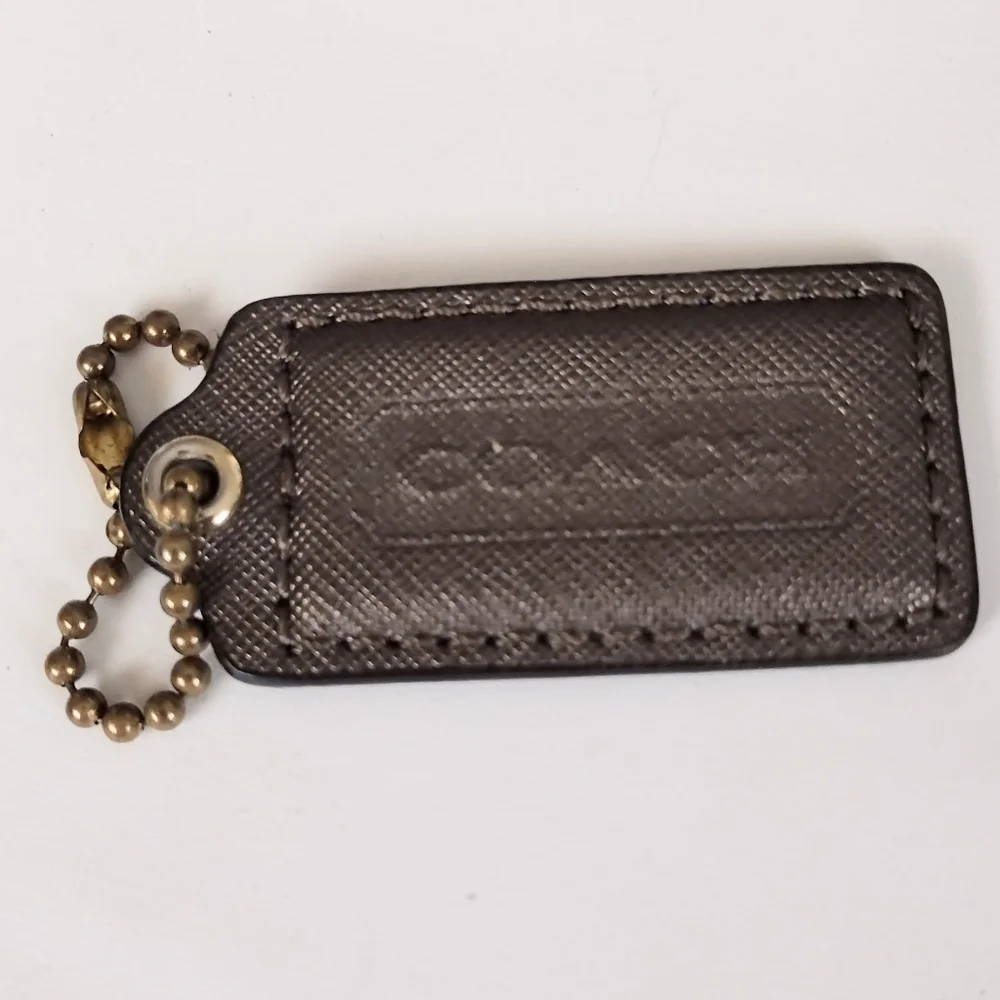 ☕ 2.5" Coach Espresso Cross Grain Leather Hangtag Bag Purse Charm Keychain Fob - Picture 3 of 5